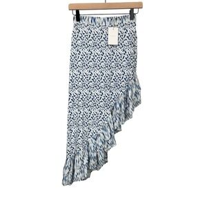 Anthropologie Beachgold Skirt Ruffled Midi Skirt‎ Asymmetrical Hem Blue White